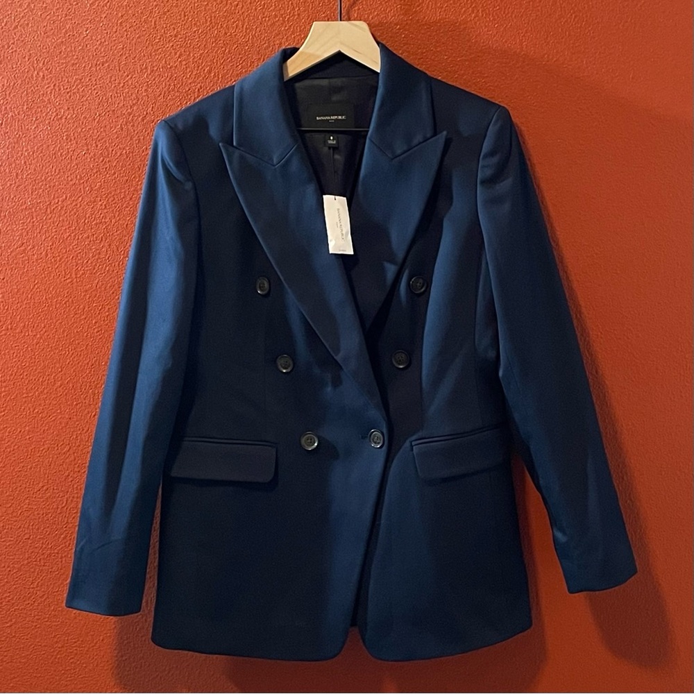 Banana Republic Women’s NWT Icon Navy Cotton Double Breasted Blazer Sport Coat